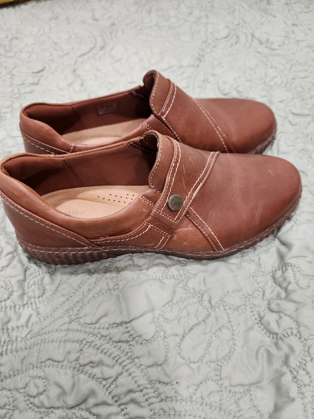 Clarks Brown Leather Slip-On Clog Mules Wide Width